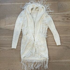 Revolve Tularosa Fringe Knit Cream White Cardigan Sweater